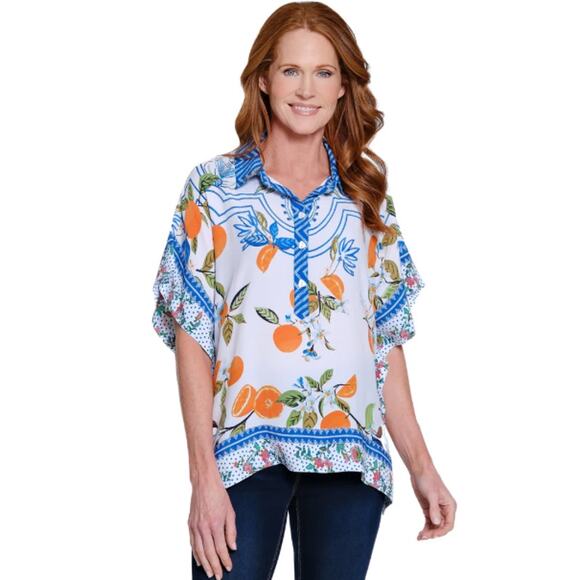 John‎ Mark Plus Tropical Printed Boho Oversized Tunic Top White Size 1X - Picture 1 of 9